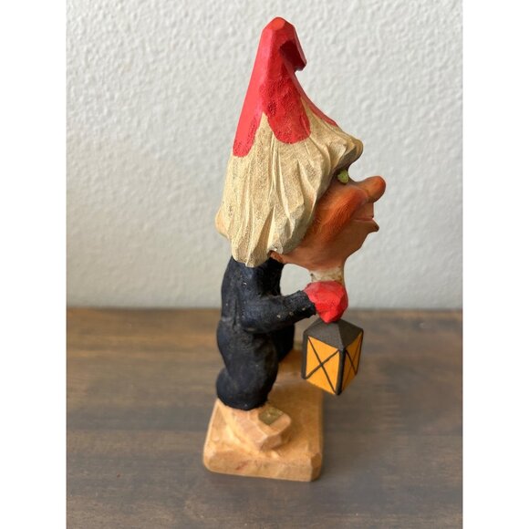 Vintage Henning Norway Wooden Carved Gnome Holding a Lantern 6.5" - Picture 2 of 6